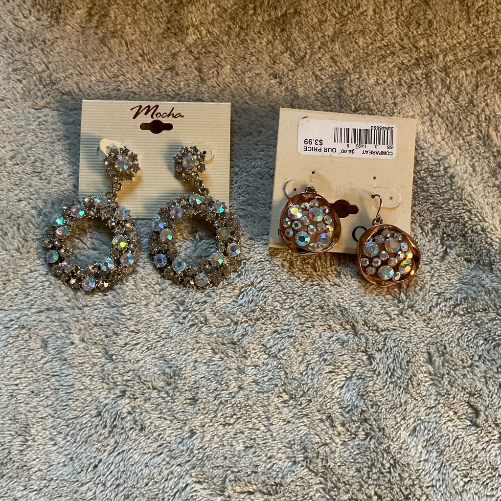 Two Earrings Crystal Studded Dangling